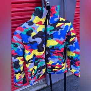 Rainbow camo puffer jacket